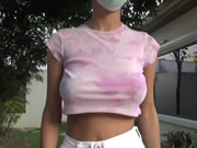 泰國口罩少女露出超級巨垂乳